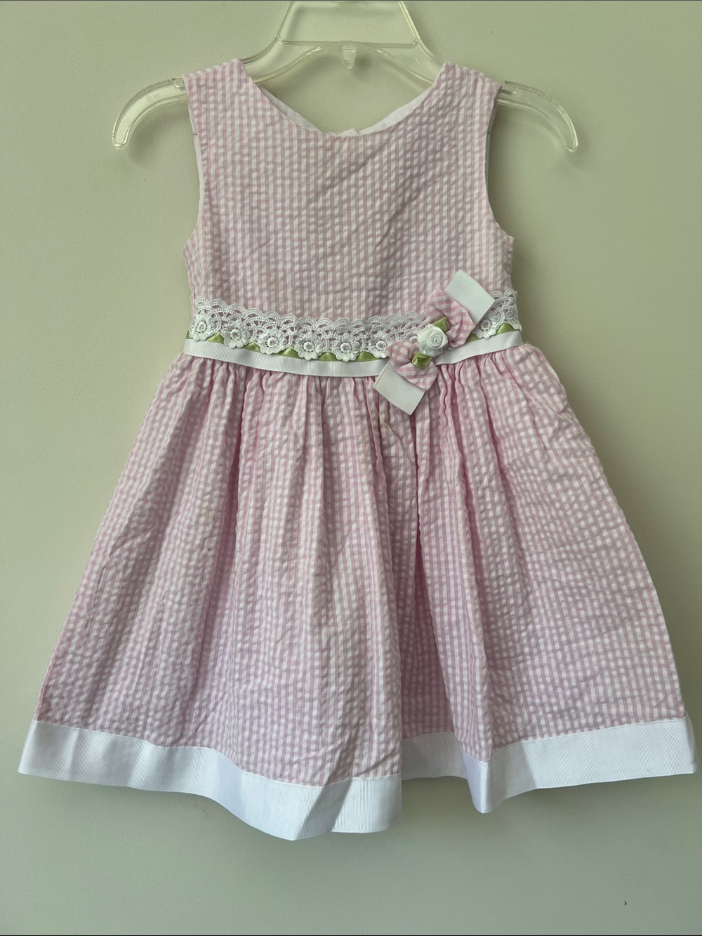Rare Editions Pink Seersucker Lace Trim Dress
